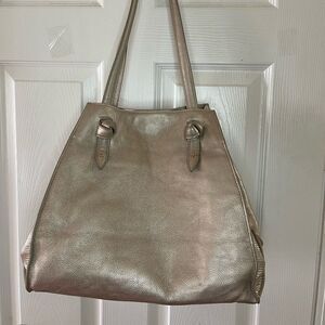 Kelly Wynne Leather Metallic gold convertible Xlarge or medium tote